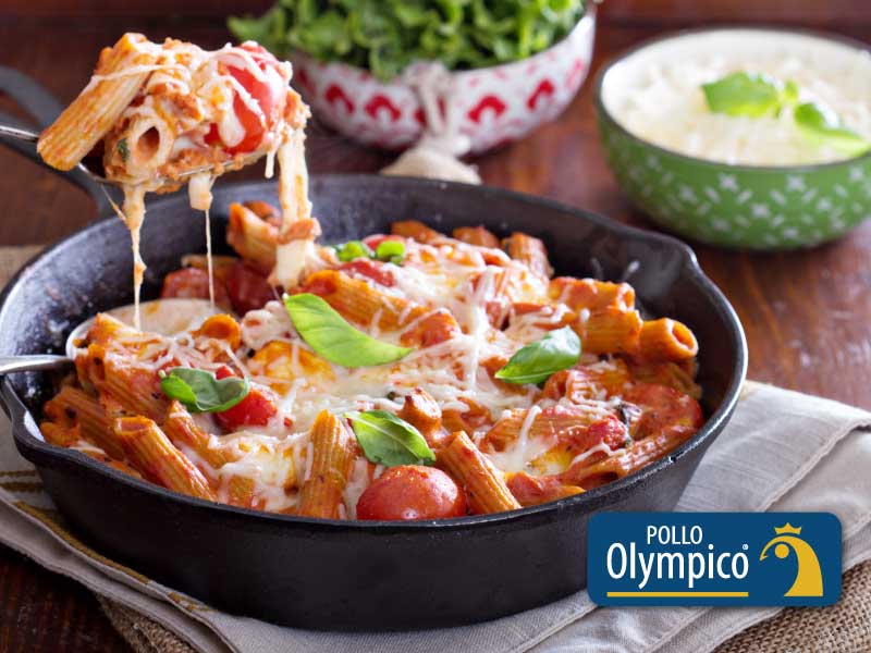 Recetas Pollo Olympico » Pasta al horno con pollo, queso y tomate
